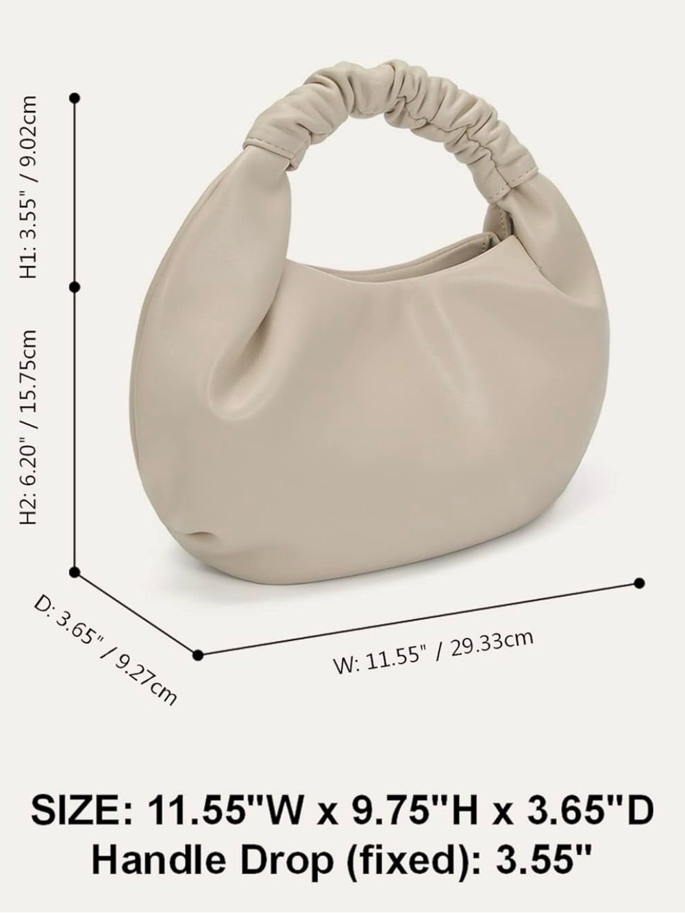 Cream Ruched Handle Shoulder Bag - Picture 3 of 4